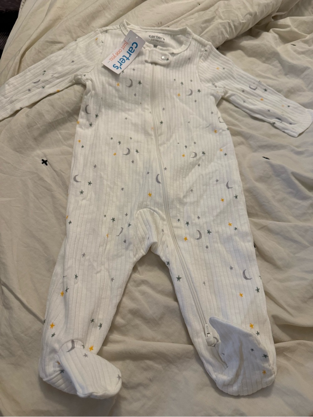 Carter's White Ribbed Moon & Star Footed One-Piece
